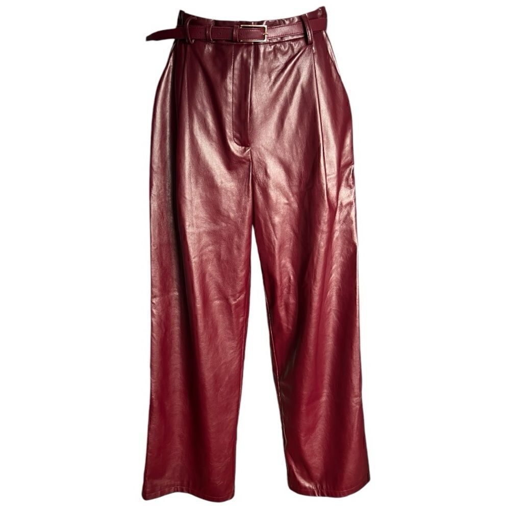 IMPERIAL High Rise Burgundy Trouser Dresser Faux Leather Women Pants Size S